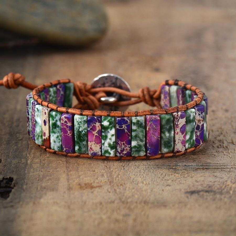 Darna Purple Jasper Leather Boho Wrap Bracelet - wickedafstore