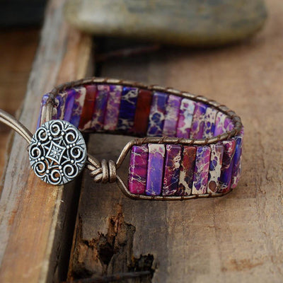 Darna Purple Jasper Leather Boho Wrap Bracelet - wickedafstore