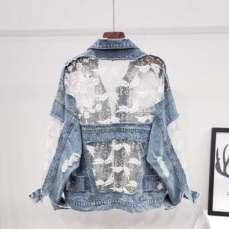 Denim jacket with lace hotsell