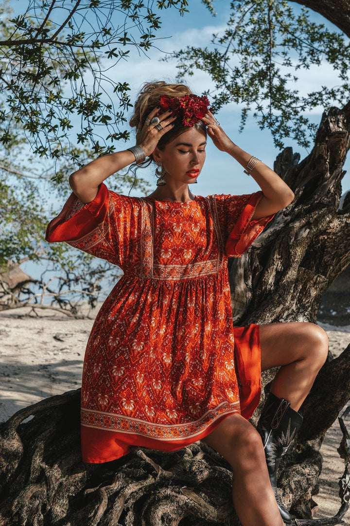 LIRA Bell Sleeve BOHO Mini retailer Dress