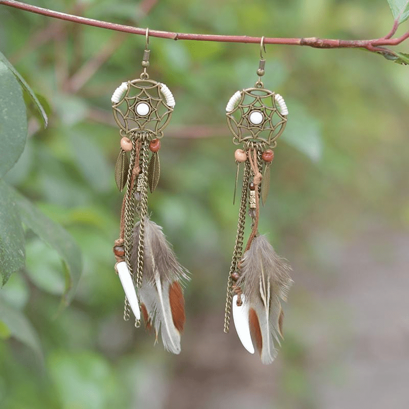 Hippie Feather Dreamcatcher Earrings