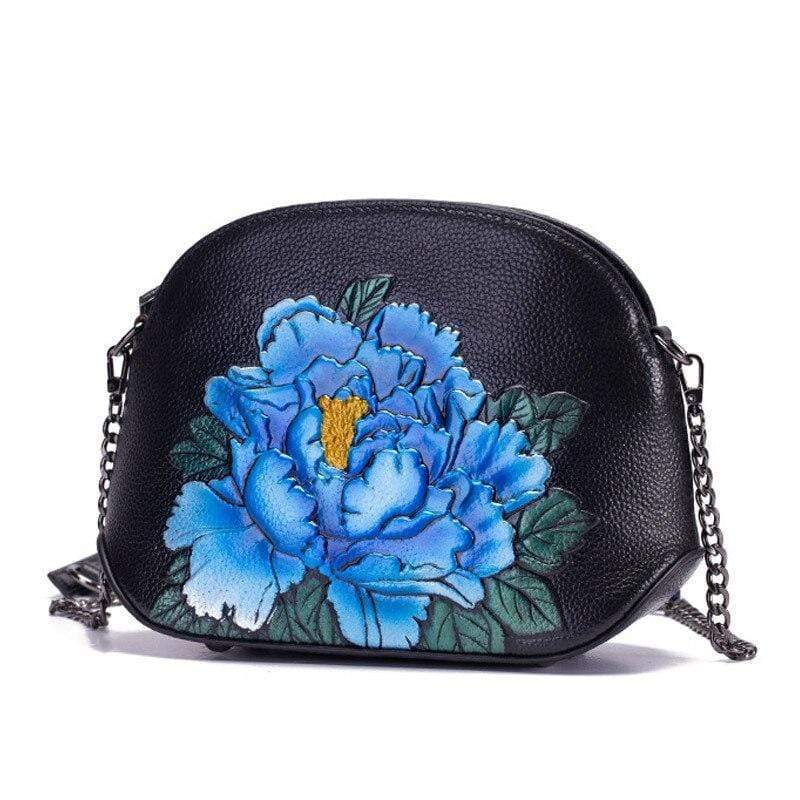Embossed Flower Leather Crossbody Bag - wickedafstore