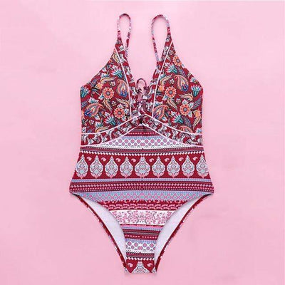 Ethnic Print Backless Boho One-piece Swimsuit - wickedafstore