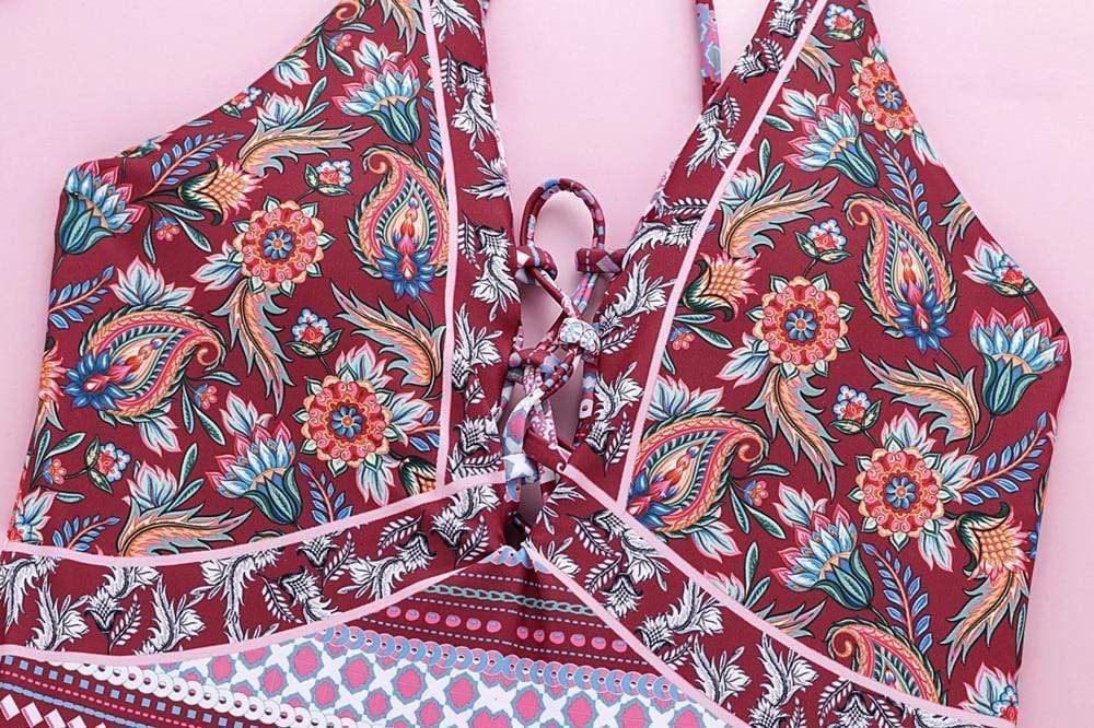 Ethnic Print Backless Boho One-piece Swimsuit