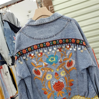 WickedAF Evane Floral Embroidery Denim Jacket