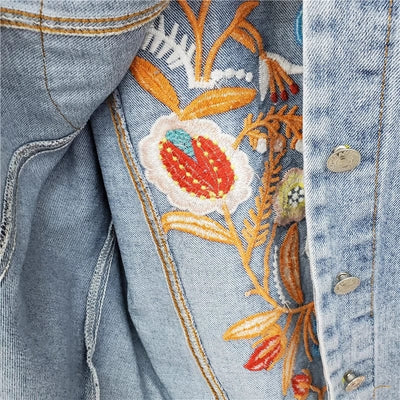 WickedAF Evane Floral Embroidery Denim Jacket