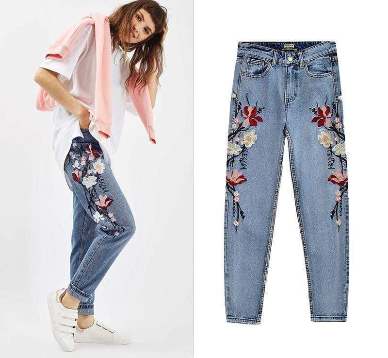 WickedAF Floral Embroidered Boyfriend Jeans