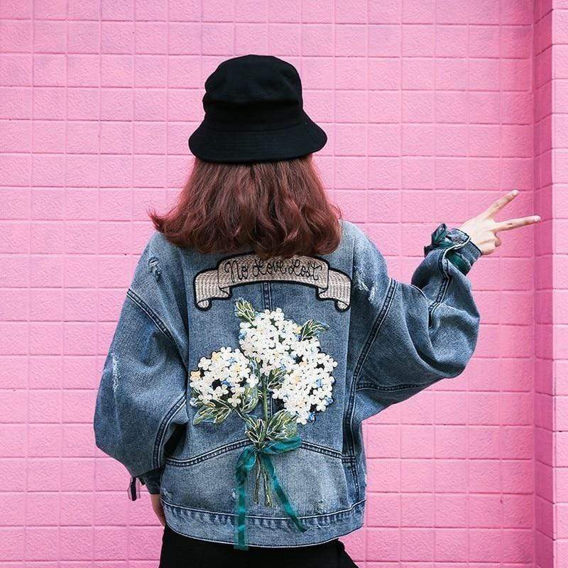 【GRAVER】23FW★ Flower Dot Embroidery Denim Jacket wickedaf-flower-bouquet-
