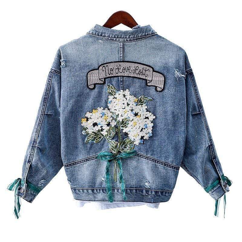 Flower Bouquet Embroidery Detail Denim Jacket