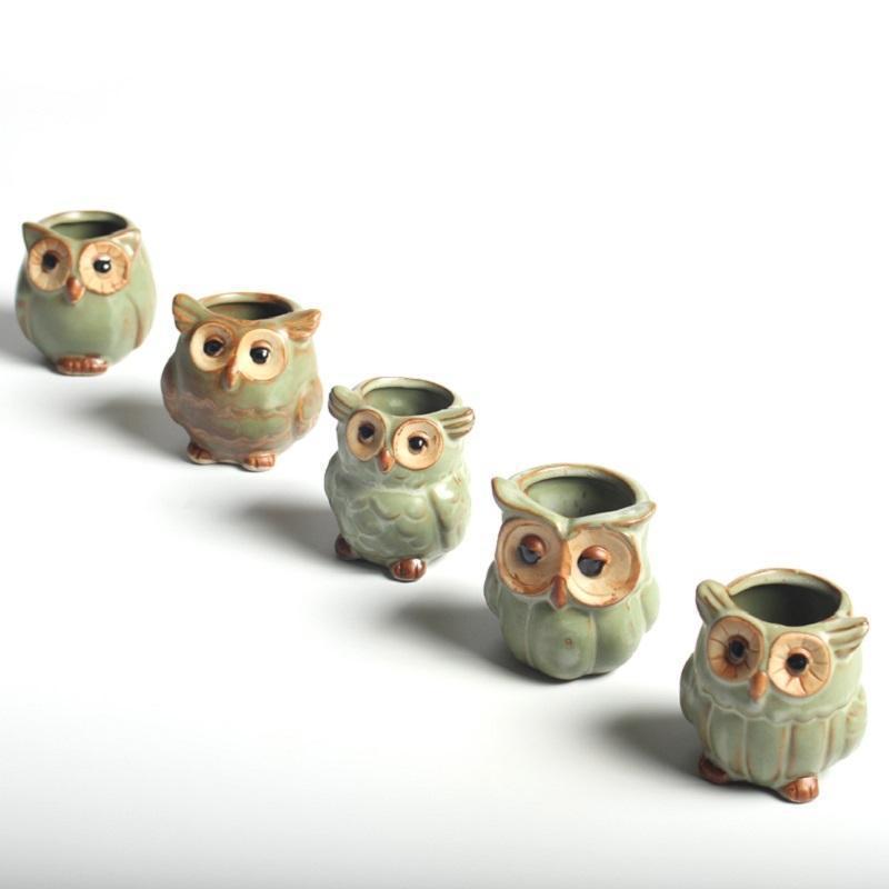 Owl Ceramic Flower Pot Set 5pcs - wickedafstore