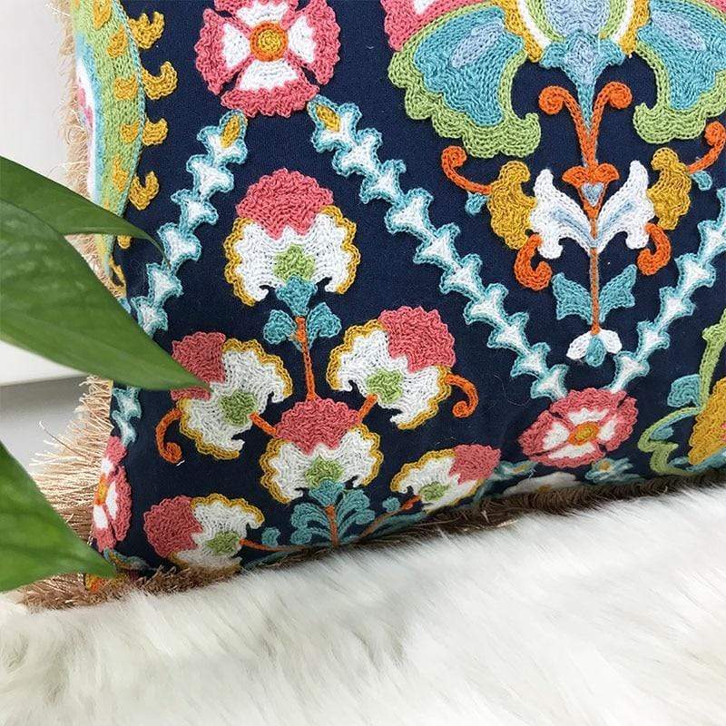 Fringe Ethnic Pattern Embroidery Pillow Case - wickedafstore
