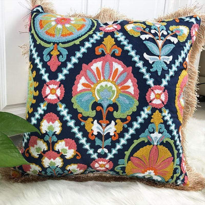 Fringe Ethnic Pattern Embroidery Pillow Case - wickedafstore