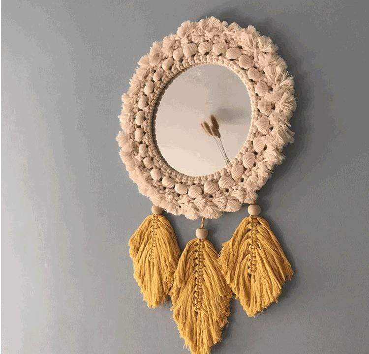 Fringed Feather Round Wall Mirror - wickedafstore