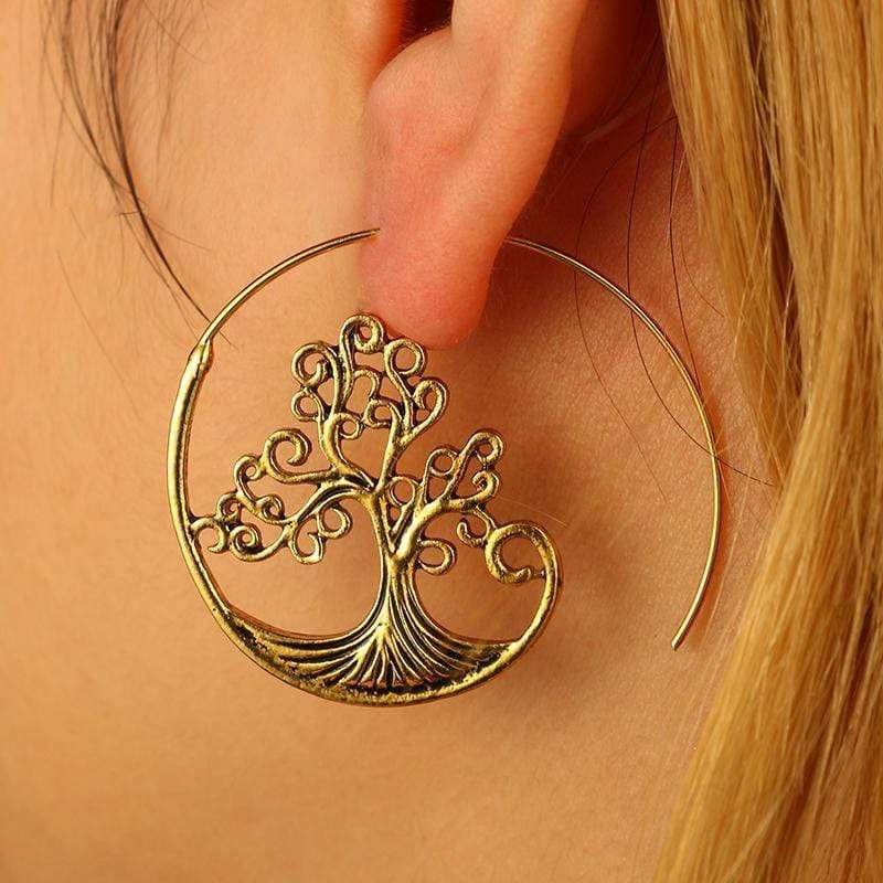 Tree Of Life Spiral Hoop Earrings - wickedafstore