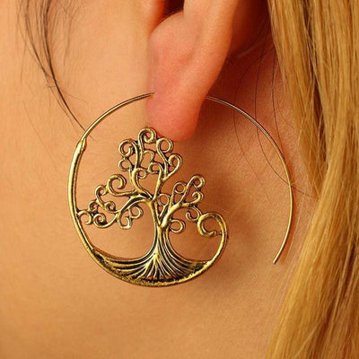 Tree Of Life Spiral Hoop Earrings