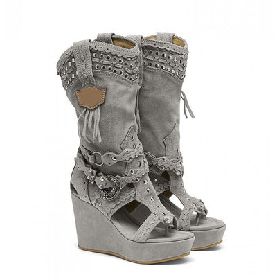 WickedAF Gray / 35 Solielle Cowgirl Wedges