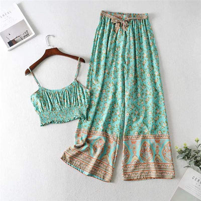 WickedAF Green Floral Matching Cotton Pant Set