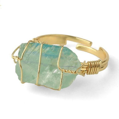 WickedAF Green Fluorite Natural Crystal Wire Wrapped Ring