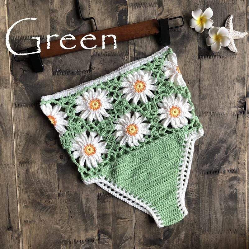 WickedAF Green / M White Daisies Bikini Bottom