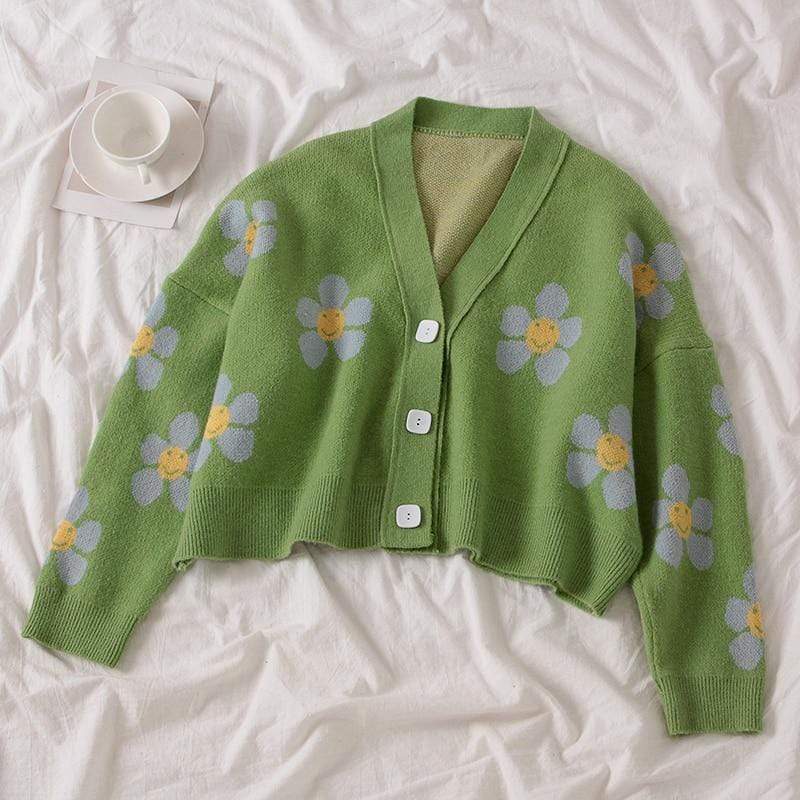 WickedAF Green / One Size Floral Cropped Cardigan