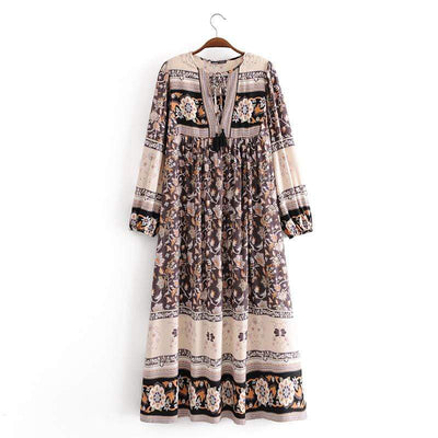 WickedAF Grey / L Fiona Ethnic Floral Maxi Dress