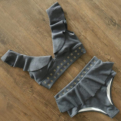 WickedAF Grey / M Raya Ruffle Bikini Set
