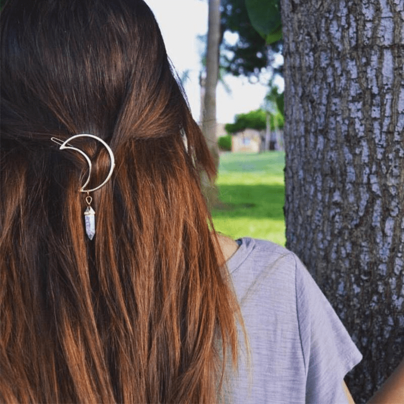 Crescent Moon Crystal Hairpin