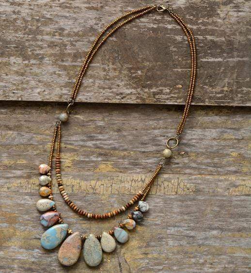 Handmade Natural Agate & Jasper Multi-Layer Necklace - wickedafstore