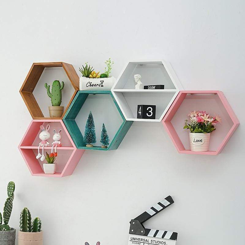 Hexagon Shaped Wooden Shelf - wickedafstore