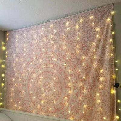 Hippie Trippy Pink and White Mandala Tapestry