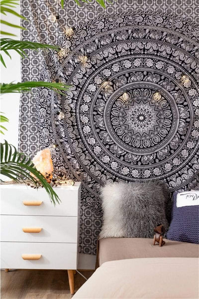 Hippie Trippy Pink and White Mandala Tapestry