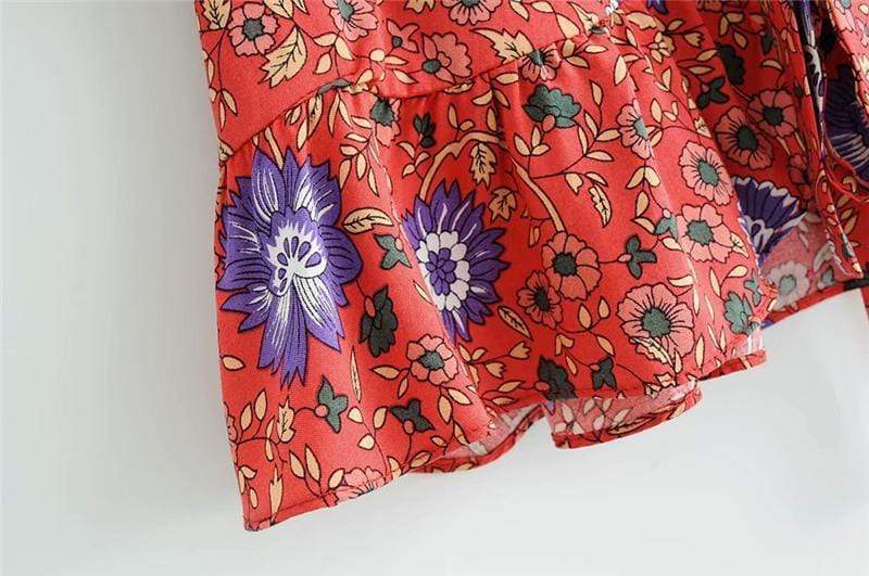 WickedAF Ida Floral Tie Front Blouse in Red
