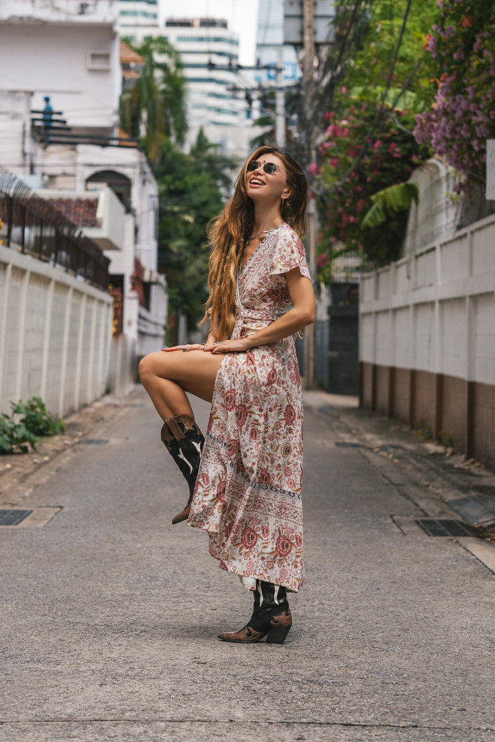 Joseph Bohemian Wrap Maxi Dress in Beige Joseph Bohemian Wrap Maxi Dress in Beige