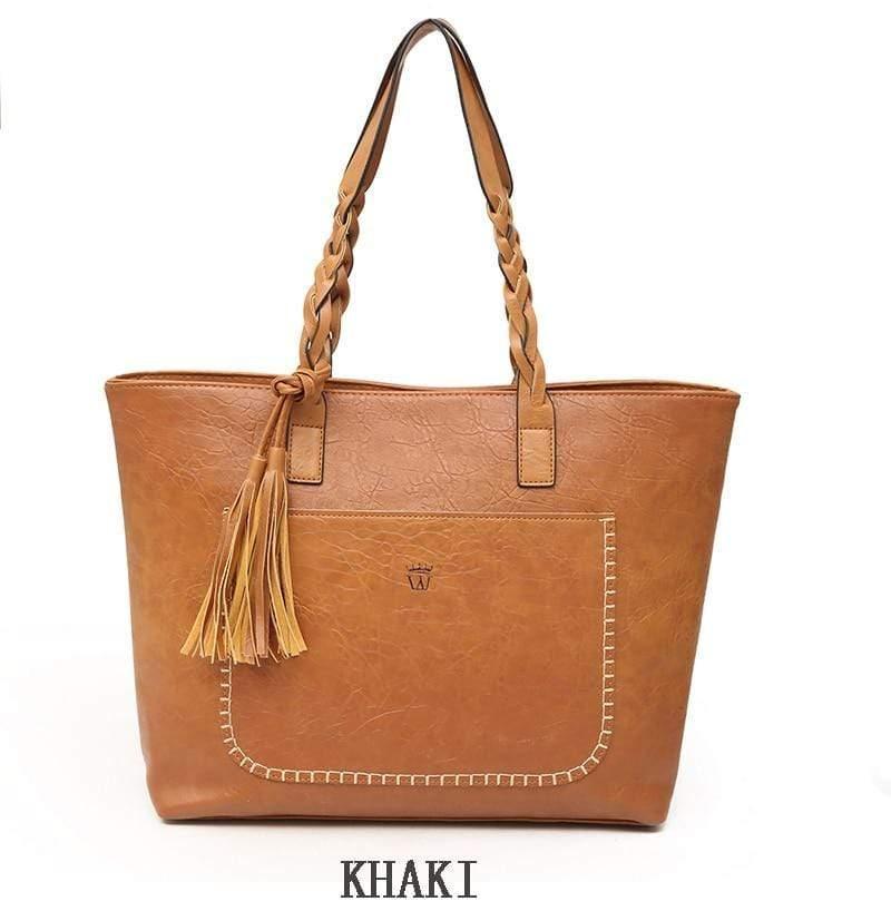 WickedAF Khaki / 32.5x12x30cm/12.8"x4.8"x11.8" Adelaida Oversized Leather Bag