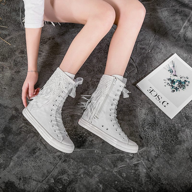 WickedAF Lace Embroidery Flat Boots