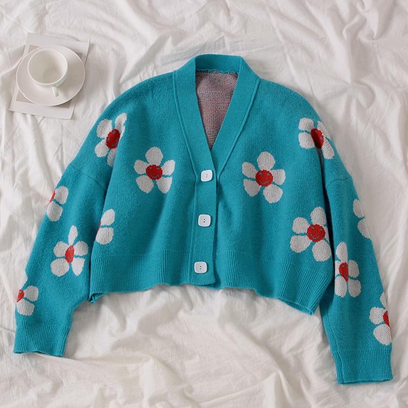 WickedAF Light Blue / One Size Floral Cropped Cardigan