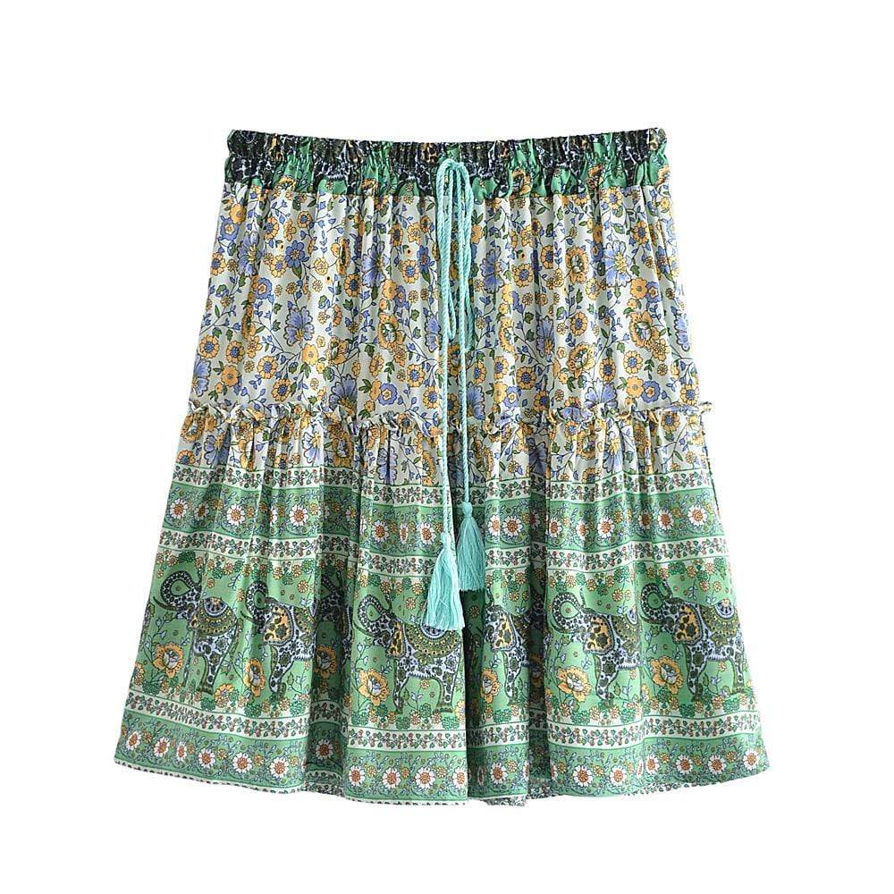 WickedAF Light Green / L Boho Floral Mini Skirt