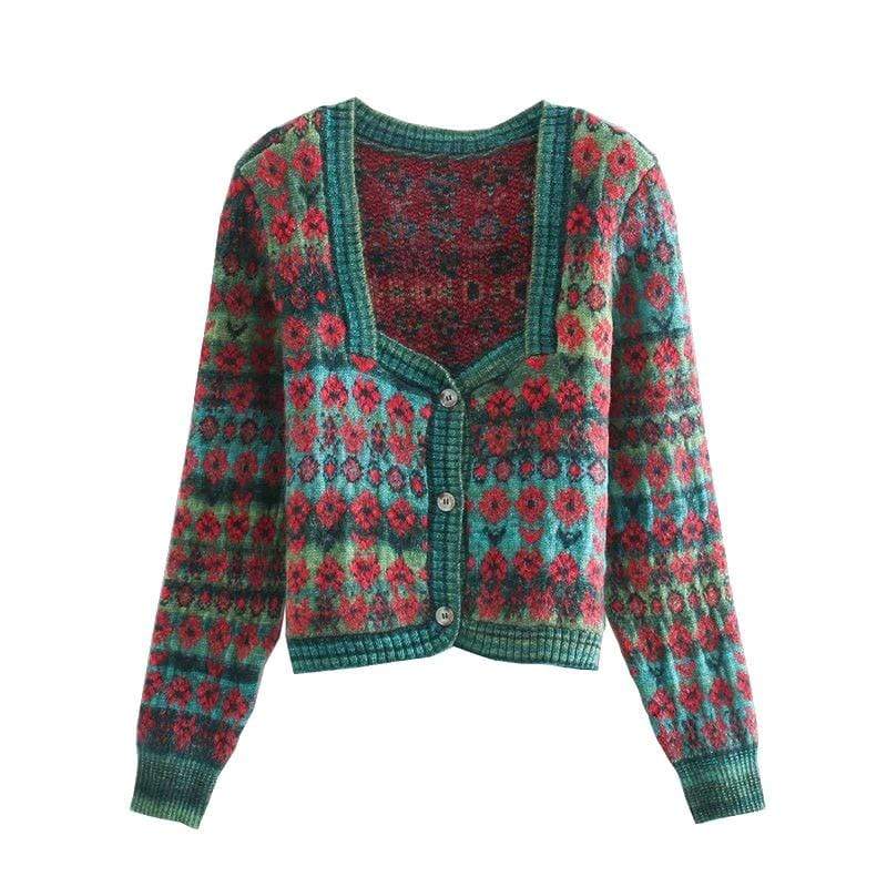 WickedAF M / Floral Callia Cropped Knitted Cardigan