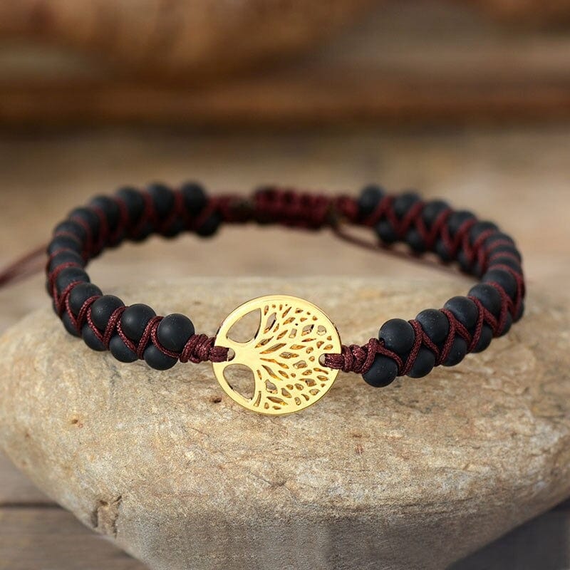 WickedAF Matte Onyx Natural African Turquoise & Tree of Life Bracelet