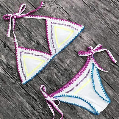 WickedAF Multi/Tie-side / S Boho Knitted Triangle Cup Bikini Set