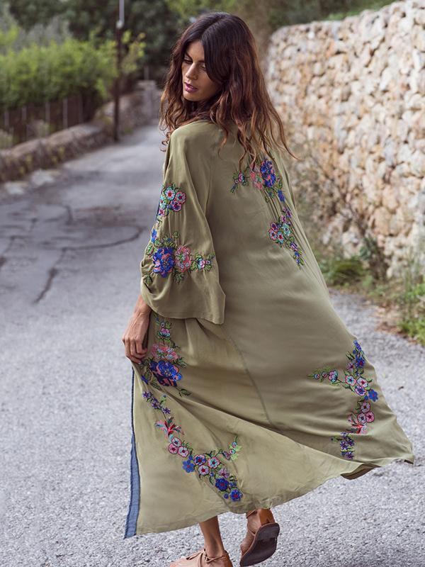 National Style Embroidered Cover-Up Kimono