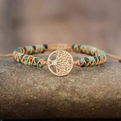 Natural African Turquoise & Tree of Life Bracelet