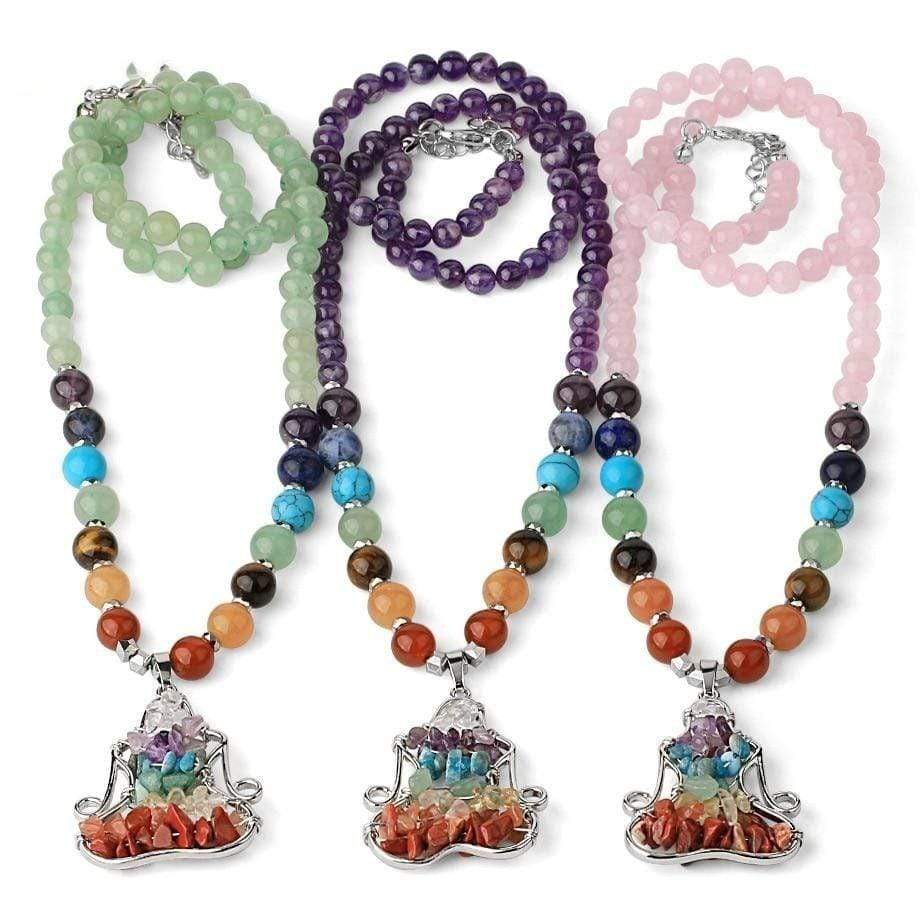 WickedAF Natural Chakra Stones Yoga Pose Figurine Necklace