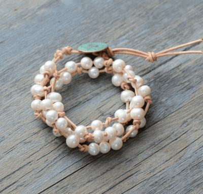 Natural Genuine Freshwater White Pearl Leather Wrap Bracelet