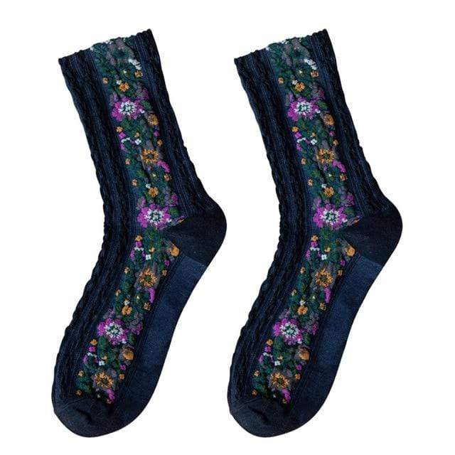 WickedAF Navy Blue Aviella Floral Warm Socks