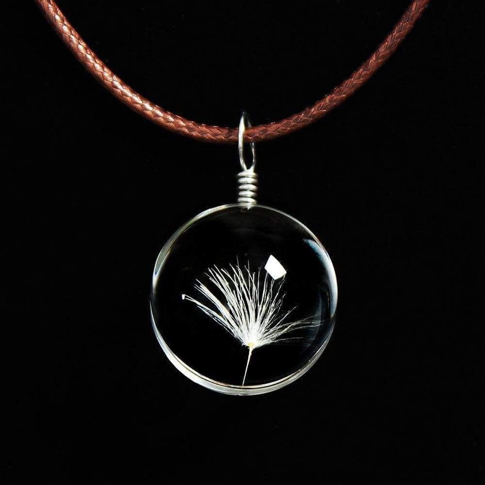 Glass Ball Dried Dandelion Pendant Necklace