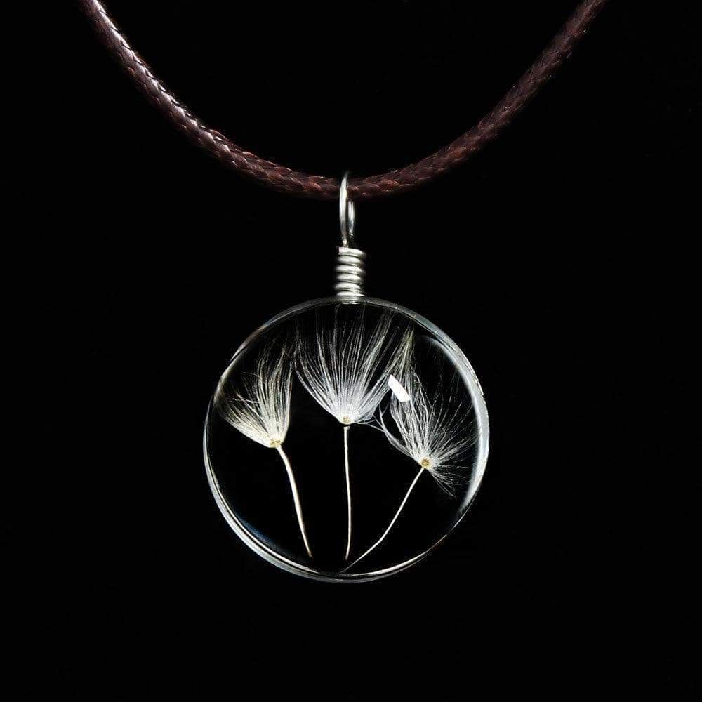 Glass Ball Dried Dandelion Pendant Necklace