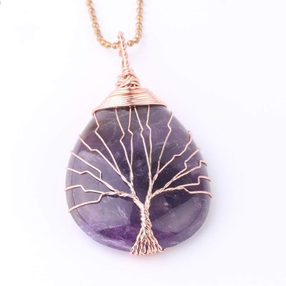 WickedAF necklace Amethyst Tree Of Life Wire Wrapped Crystal Necklace