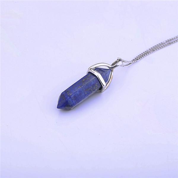 WickedAF Necklace Blue Stone Natural Crystal Link Chain Necklace