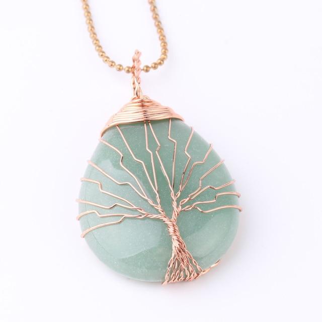 WickedAF necklace Green Aventurine Tree Of Life Wire Wrapped Crystal Necklace